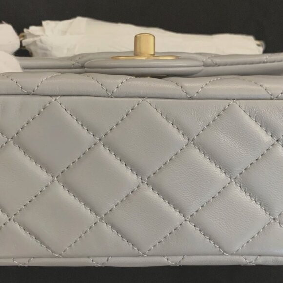 Chanel 21B Classic Mini Square Pearl Crush Lambskin Quilted Flap Bag, Gray, NIB - Picture 14 of 16